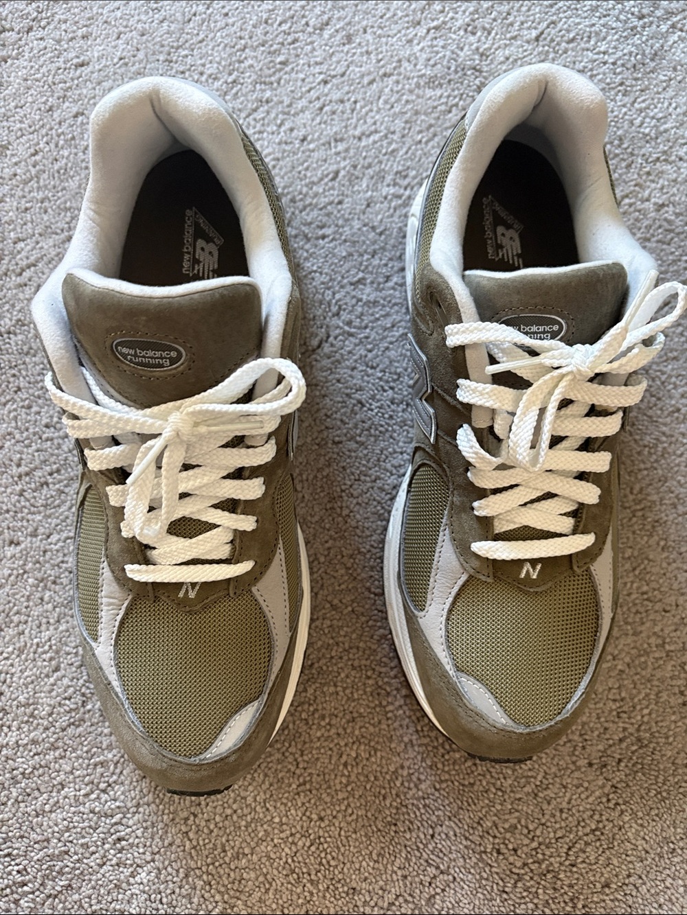 New Balance Olive Green and White Retro Runner Sneakers